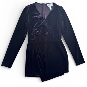 Joseph Ribkoff Purple Velvet Faux Wrap V neck Top 10 Whimsigoth Y2K Dark Regal